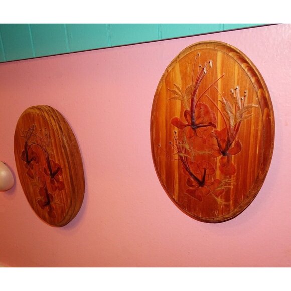 Vintage Two Oval Shaped Dried Pressed Flowers Wall Hanging Plaque farmhouse boho - Picture 2 of 9